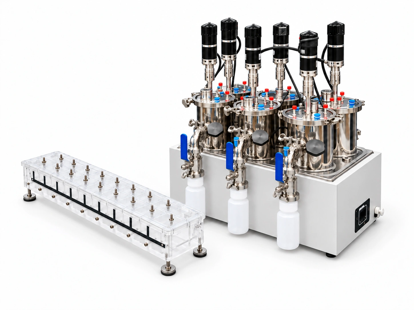 The Phoenix manually-fed high-solids reactors beside the multi-channel gas flow meter